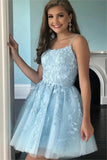 A Line Blue Lace Graduation Homecoming Dresses N347