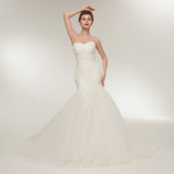 Unique Sheath Strapless Ivory Tulle Court Train Wedding Dress WH28635