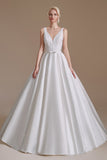 A Line Elegant Sleeveless Stain Long Length Wedding Dresses