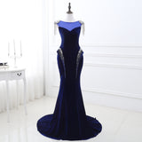 Elegant Mermaid Cap Sleeve Sequins Beading Velvet Court Train Prom Dress WH22247