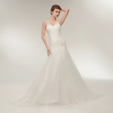 Sheath V-Neck Ivory Tulle Court Train Wedding Dress With Sequins WH30632