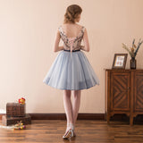 Cute Embroidery Flowers Tulle Knee Length Homecoming Dress With Belt WH14619