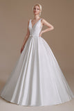 A Line Elegant Sleeveless Stain Long Length Wedding Dresses