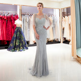 Mermaid Half Sleeve Sequins Beading Sweep Train Prom Dress Party Dress WH94682