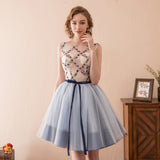 Cute Embroidery Flowers Tulle Knee Length Homecoming Dress With Belt WH14619