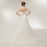 Sheath V-Neck Ivory Tulle Court Train Wedding Dress With Sequins WH30632