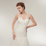 Sheath V-Neck Ivory Tulle Court Train Wedding Dress With Sequins WH30632