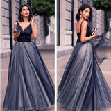 Gorgeous A Line V-Neck Long Tulle Prom Dresses