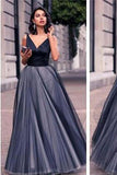 Gorgeous A Line V-Neck Long Tulle Prom Dresses