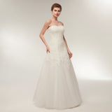 A Line Strapless Ivory Lace Floor Length Wedding Dress WH32634