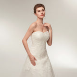 A Line Strapless Ivory Lace Floor Length Wedding Dress WH32634