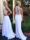 Fabulous Two Piece High Neck Mermaid Prom Dress with Beading Open Back PM606