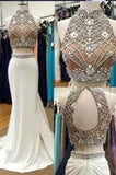 Fabulous Two Piece High Neck Mermaid Prom Dress with Beading Open Back PM606