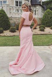 New Arrival 2 Piece Sweep Train Pearl Pink Prom Dress with Pearl Open Back PM600