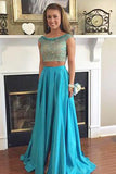 Stunning Two Piece Bateau Cap Sleeves Sweep Train Taffeta Prom Dress with Beading PM603