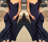 Sweetheart Navy Blue Mermaid Prom Dress with Sash Sweep Train PM596