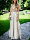 Nectarean Bateau Sleeveless Floor Length Light Champagne Prom Dress PM597