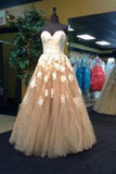 Elegant Sweetheart Floor Length Lace Top Champagne Prom Dress PM591