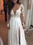 Long Sleeves Jewel Illusion Neck Lace Appliques Floor Length Prom Dress