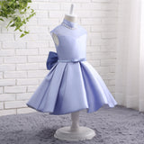 A Line High Neck Sleeveless Bowknot Satin Flower Girl Dress WH14817