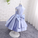 A Line High Neck Sleeveless Bowknot Satin Flower Girl Dress WH14817