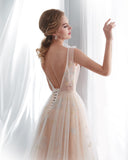 A Line See-through Lace Court Train Prom Dress WH33668