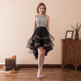 Black Organza Sleeveless Sequins High Low Homecoming Dress WH17612