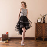 Black Organza Sleeveless Sequins High Low Homecoming Dress WH17612