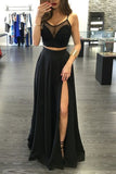 Black Popular Two Pieces Spaghetti Straps Prom Dress