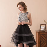 Black Organza Sleeveless Sequins High Low Homecoming Dress WH17612