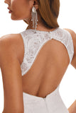 Mermaid Halter Open Back Front Split Chapel Trailing Lace Wedding Dresses