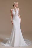 Mermaid Lace Appliques Elegant Backless Wedding Dress