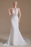 Mermaid Lace Appliques Elegant Backless Wedding Dress