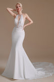 Mermaid Lace Appliques Elegant Backless Wedding Dress