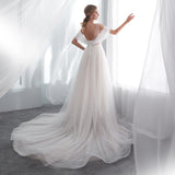 Fashion V-Neck Lace Court Train Wedding Dress WH36663