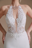 Mermaid Lace Appliques Elegant Backless Wedding Dress