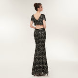 Elegant 2 Pieces Black Sleeveless V-Neck Prom Dress With Sequins WH28645