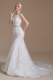 Mermaid Appliques Tulle Chapel Train Wedding Dress With Belt