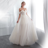 Elegant A Line Off The Shoulder Appliques Sweep Train Wedding Dress WH22664