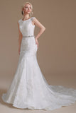 Mermaid Appliques Tulle Chapel Train Wedding Dress With Belt