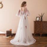 Gorgeous A Line Appliques Off The Shoulder Court Train Wedding Dress Long Prom Dress WH24606