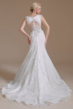 Mermaid Appliques Tulle Chapel Train Wedding Dress With Belt