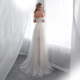 Elegant A Line Off The Shoulder Appliques Sweep Train Wedding Dress WH22664