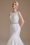 Mermaid Appliques Tulle Chapel Train Wedding Dress With Belt