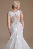 Mermaid Appliques Tulle Chapel Train Wedding Dress With Belt