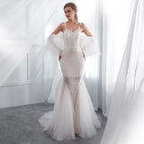 Unique Mermaid Spaghetti Straps Lace Sweep Train Wedding Dresses WH30665