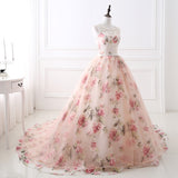 Elegant Ball Gown Sleeveless Appliques Floral Tulle Court Train Prom Dress Party Dress WH26405