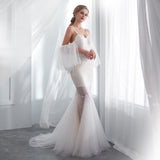 Unique Mermaid Spaghetti Straps Lace Sweep Train Wedding Dresses WH30665