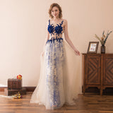 Unique A Line See-Through Beading Lace Sweep Train Prom Dress Party Dress WH36603