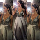 Pretty Deep V-Neck Open Back Long Prom Dress Evening Dress